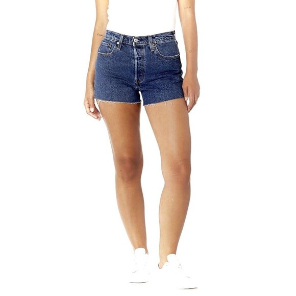 Levi’s 501 Women’s Shorts A High Rise Easy Through The Hip Blue Denim Sz 24 - Picture 1 of 11
